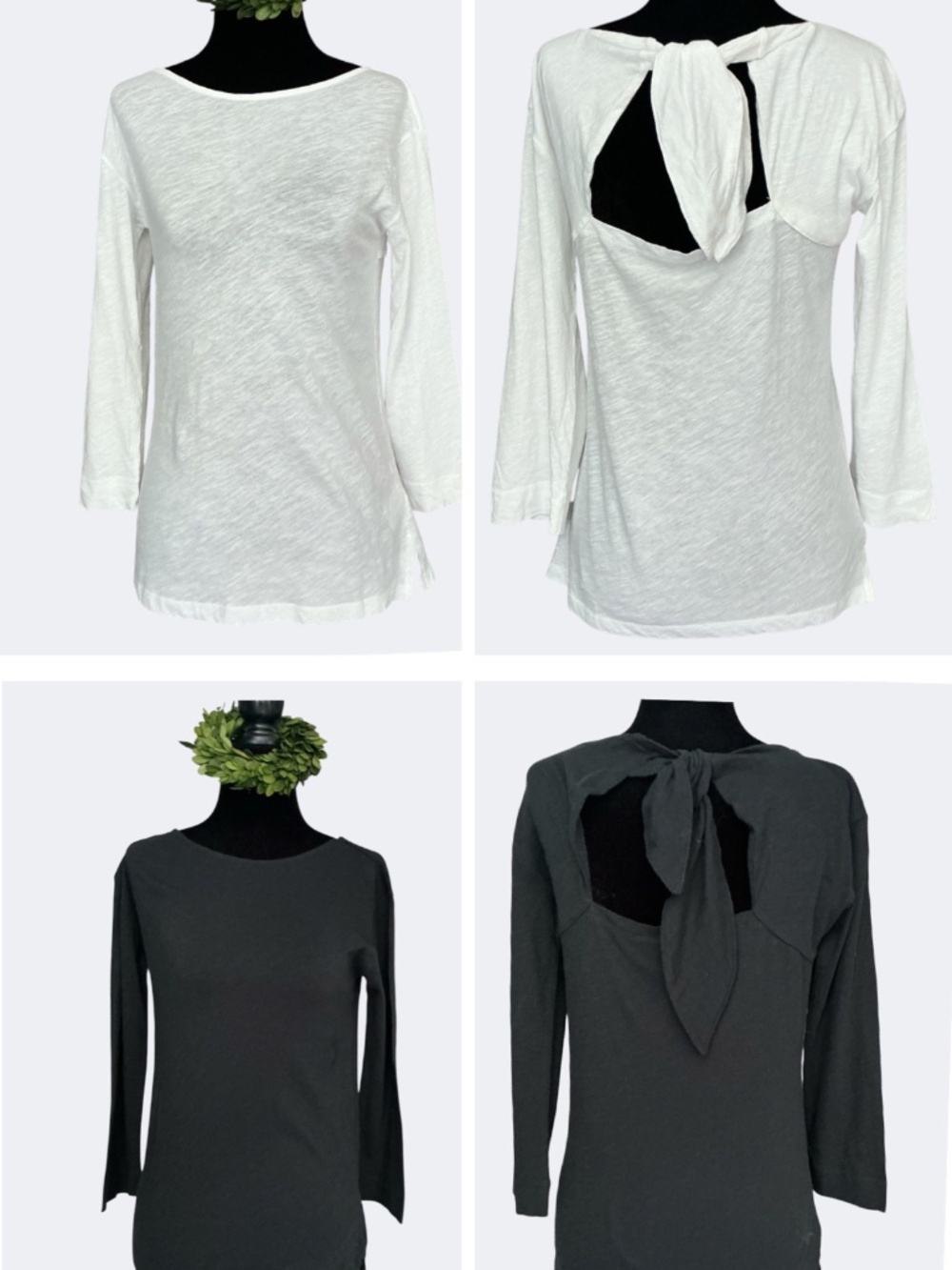 J Crew Bundle 2 Cotton Open Tie Back Long Sleeve T Shirts Black White NWOT S